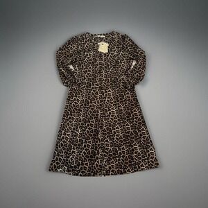 NWT! MICHAEL Michael Kors Leopard Print Button‎ Front Midi Dress Long Sleeve